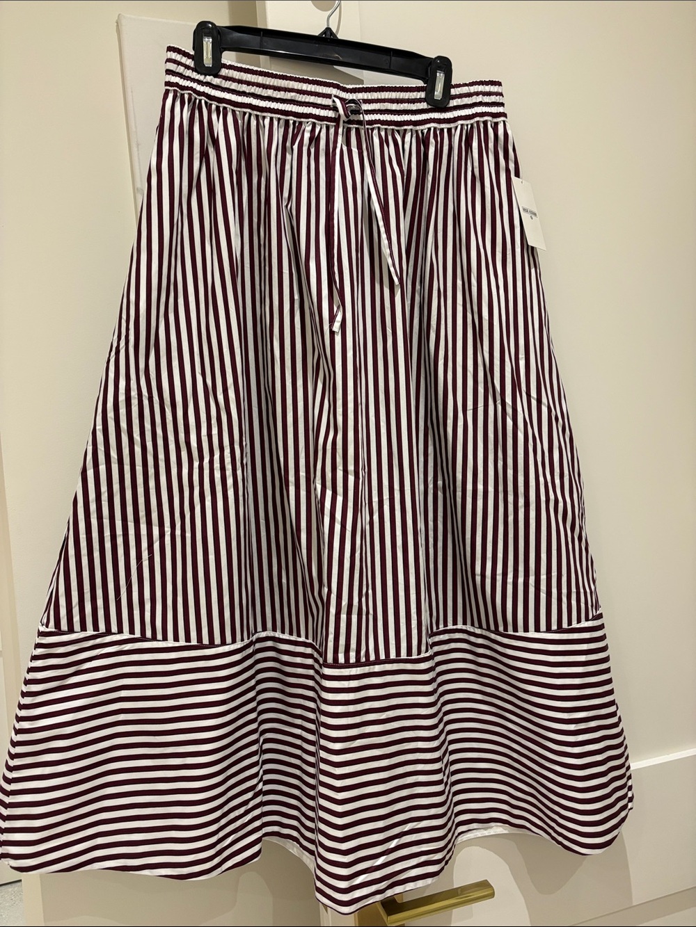Rosie Assoulin Burgundy and White Striped Full Midi Skirt